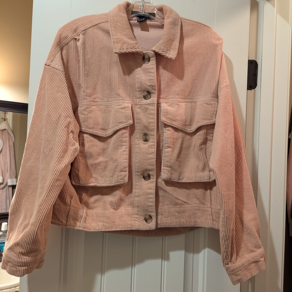 Forever 21 Pink Utility Jacket Cropped Cotton